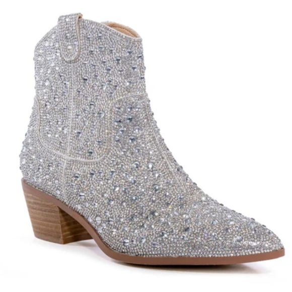 Sparkling Silver Ankle Boots - Picture 1 of 5